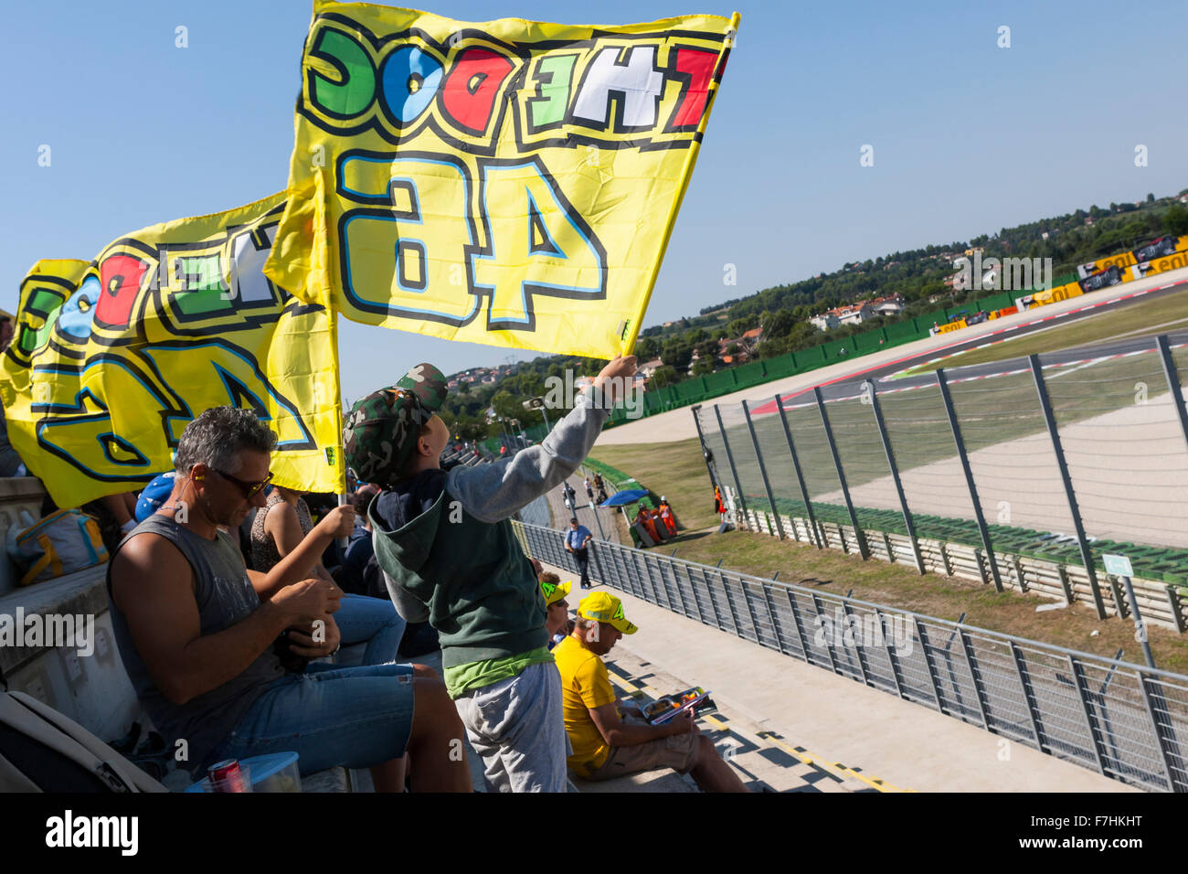 udledning Twisted fleksibel Valentino Rossi fans dressed in VR46 colours supporting their hero at  Misano World Circuit, MotoGP circuit, Misano, Italy Stock Photo - Alamy