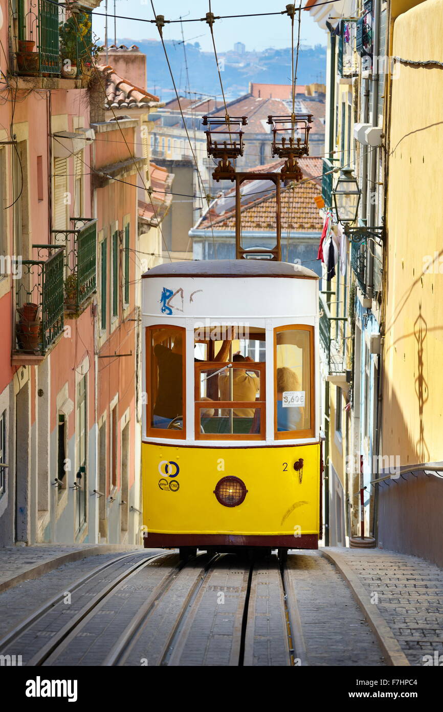 Lisbon Tram, 'Elevador da Bica' Portugal Stock Photo