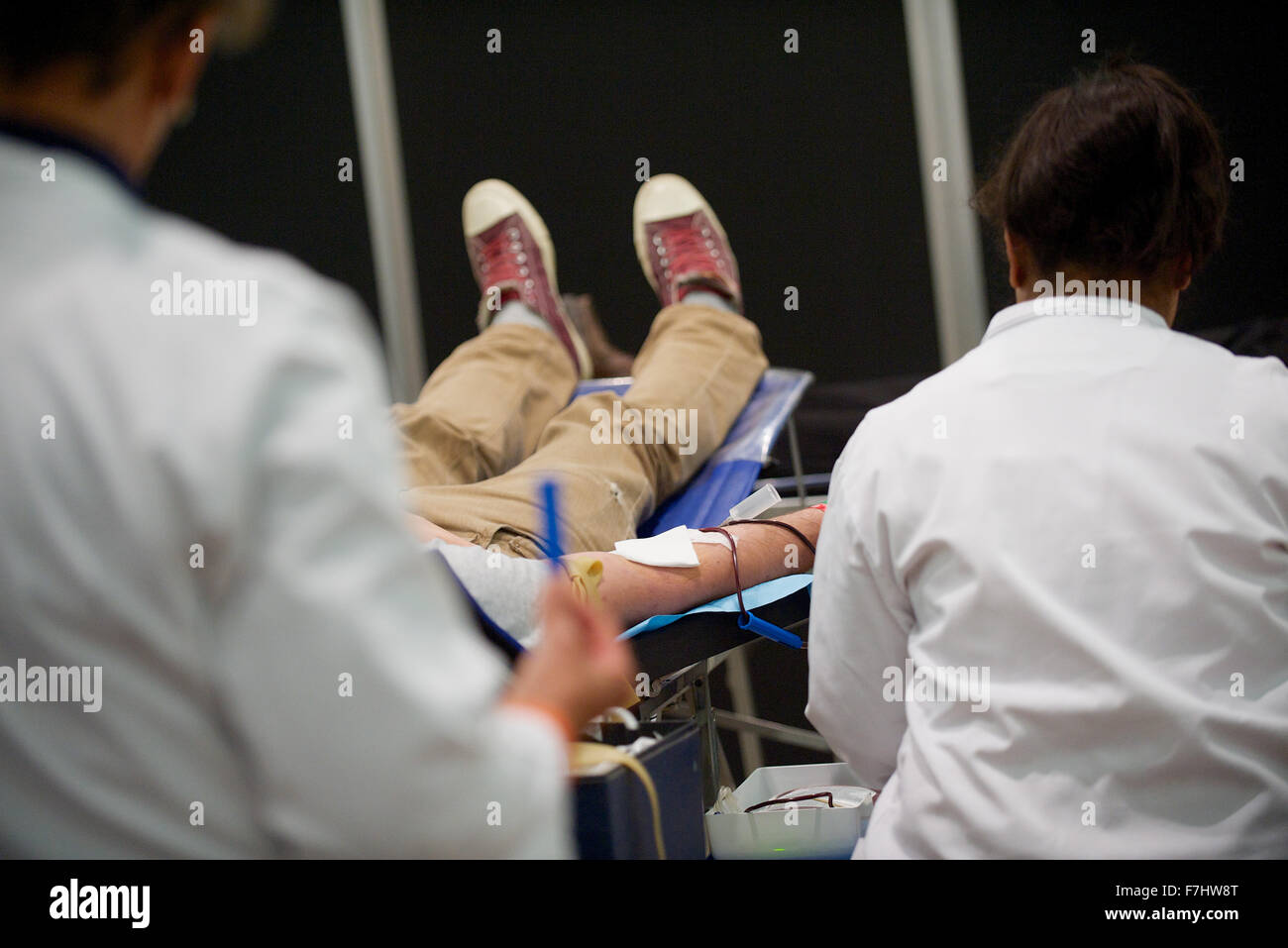Person donating blood, cropped Stock Photo
