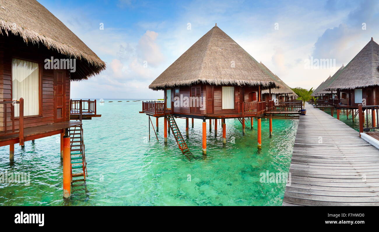 Bungalows at Maldives Island Stock Photo