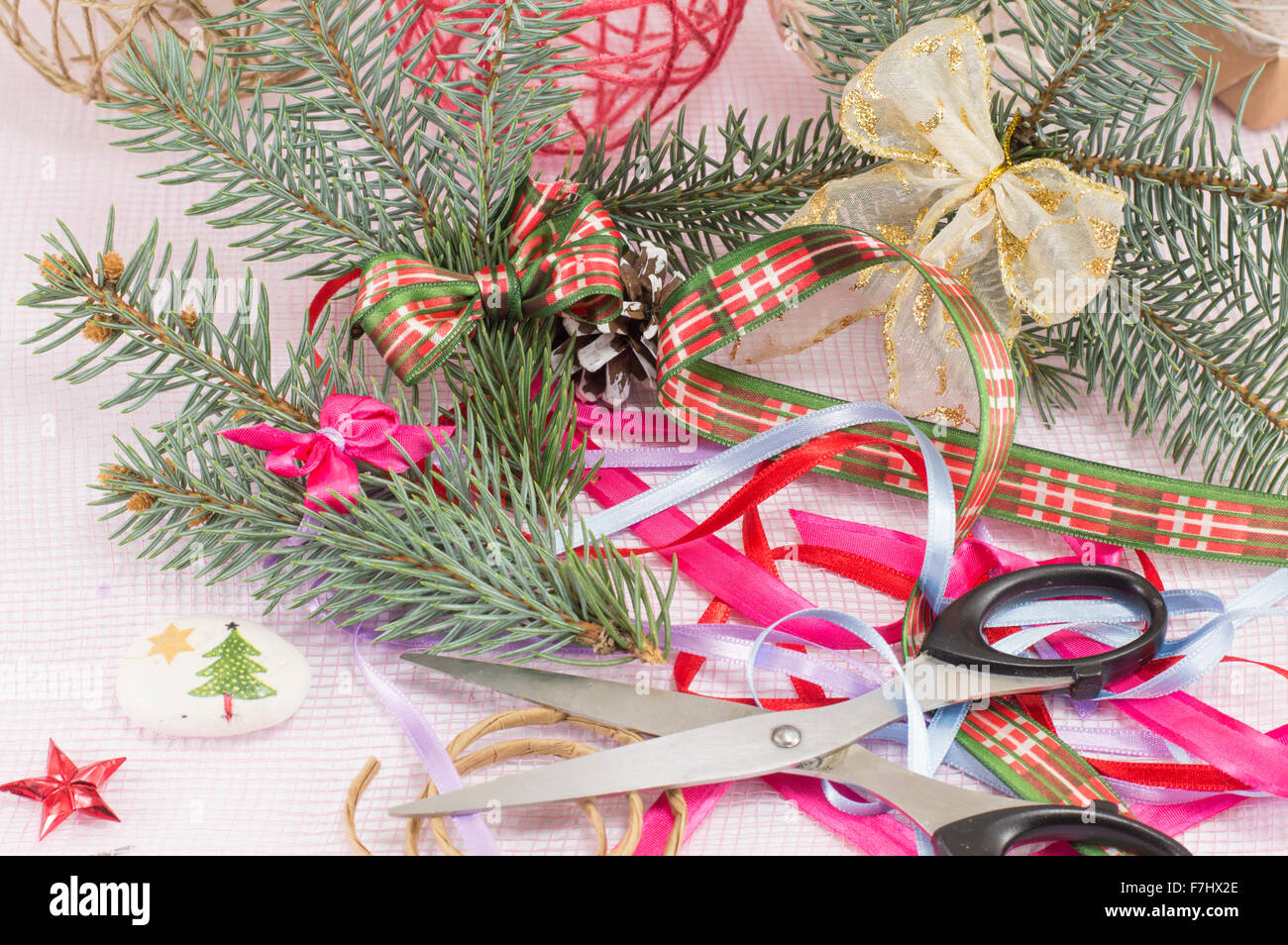 Decorating for Christmas creative chaos. Holiday rush Stock Photo