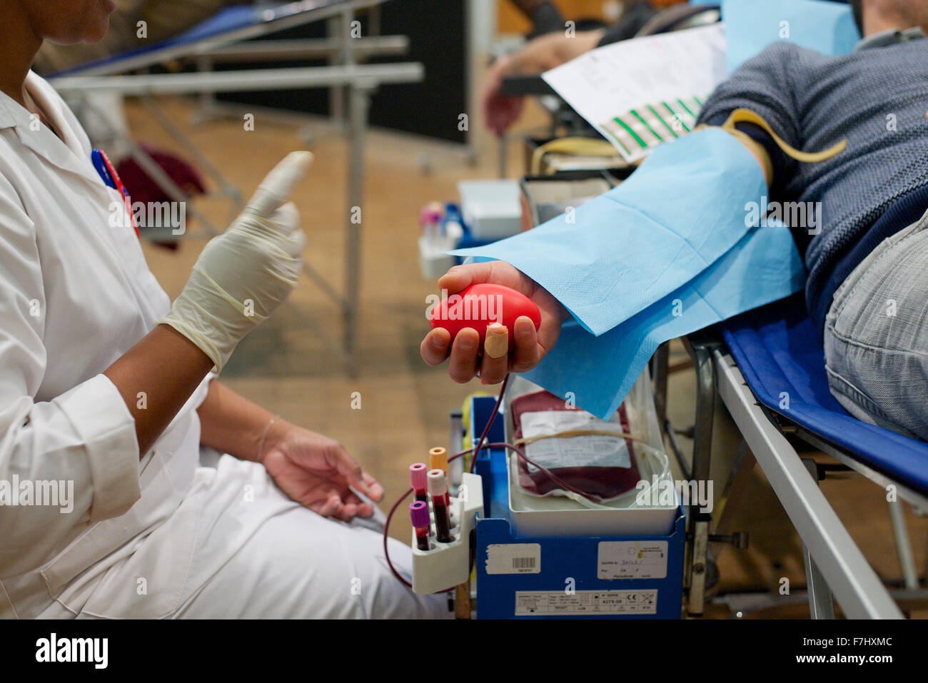 Person donating blood, cropped Stock Photo