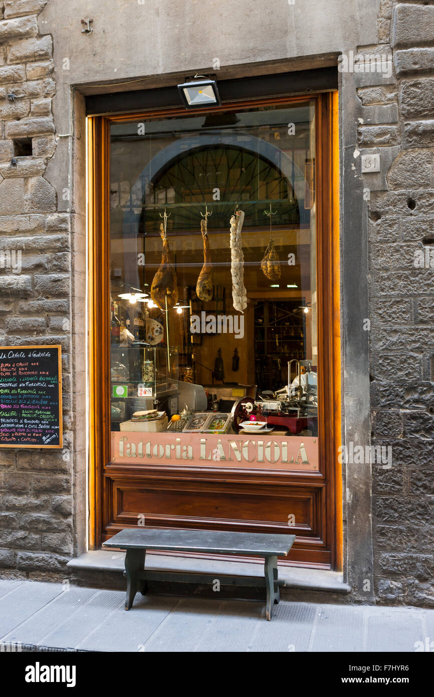 Fattoria Lanciola, in Firenze. Fattoria means farm and in the heart of Florence, the best produce is for sale. City streets, Italy Stock Photo
