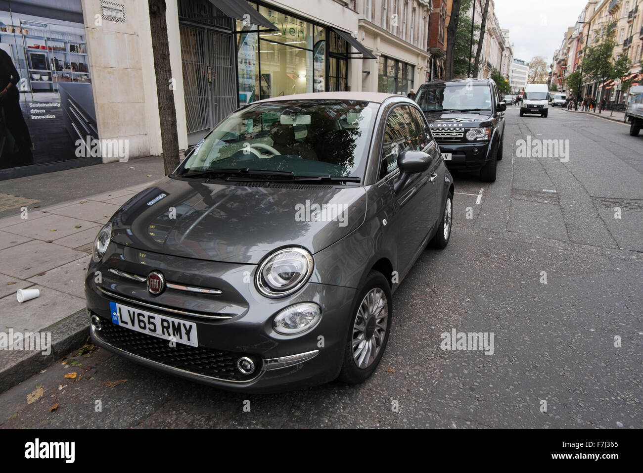 Graphite silver Fiat Cinquecento 500 parked in Great Portland Street in London, England, UK Stock Photo