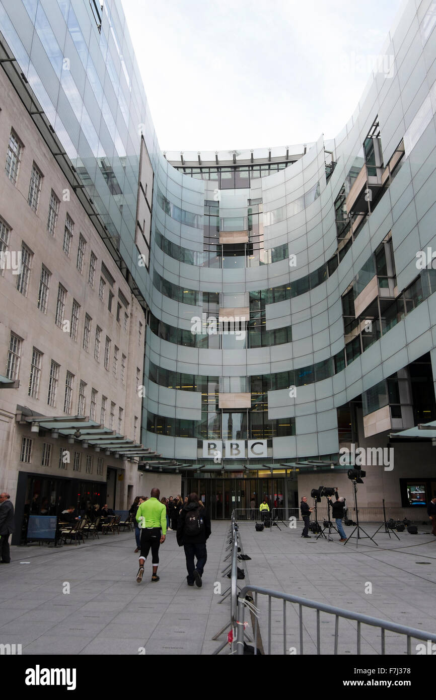 Lights being set up for The One show outside the front of the BBC Broadcasting House, Portland Place, London, England, UK Stock Photo