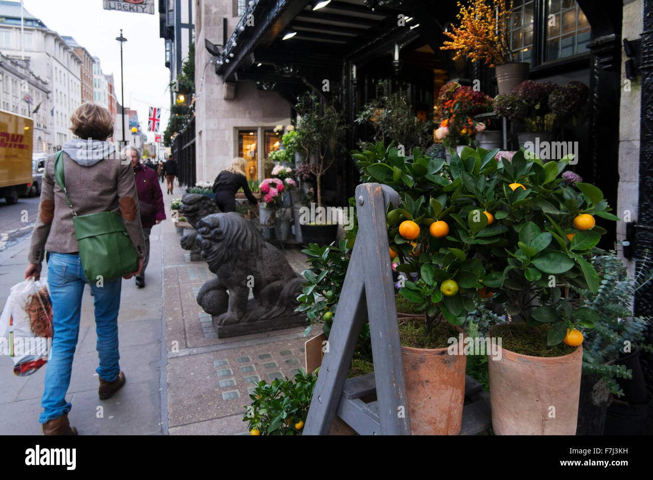 The flower shop in the entrance to Liberty in Great Marlborough Street, London, England, UK Stock Photo