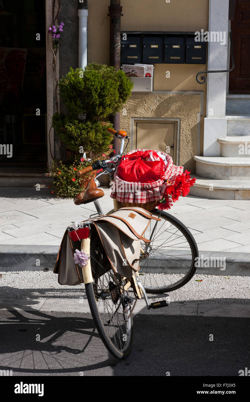 Bicycle in a town square, Seravezza, Tuscany, Italy. Stock Photo