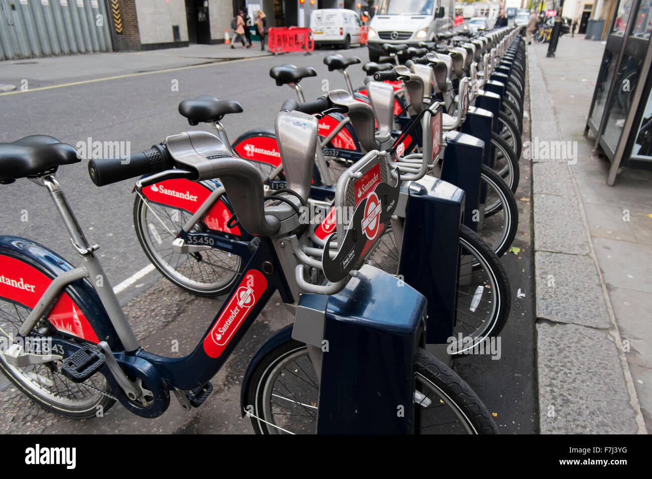 Boris Bikes docking station in Great Marlborough Street, London