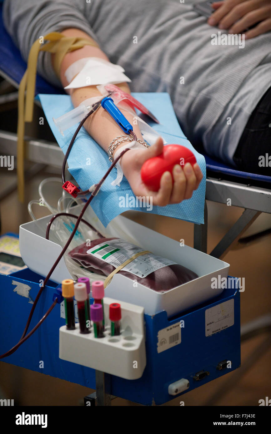 Person donating blood, cropped Stock Photo