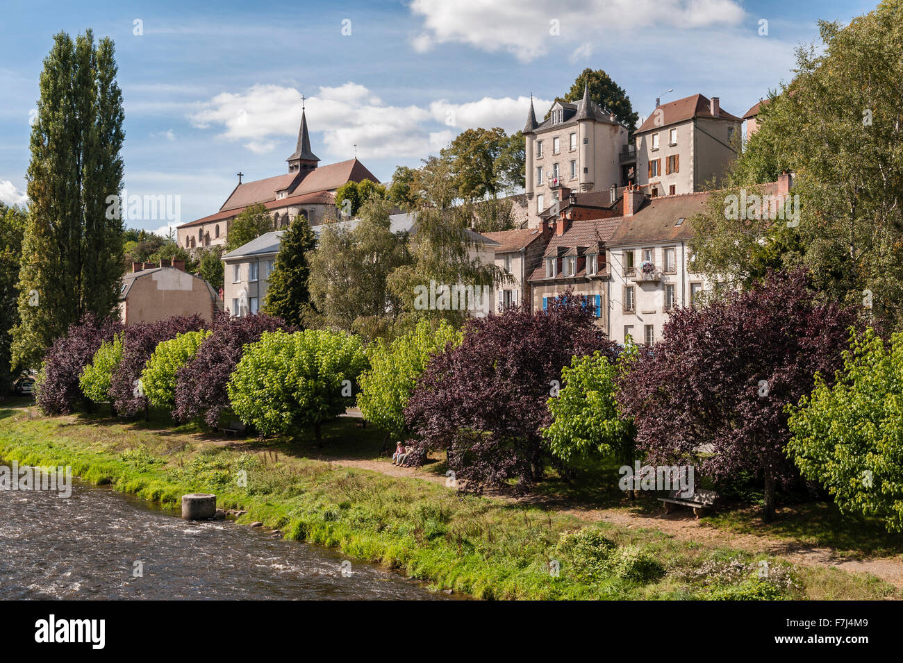 Aubusson, France, seen from across the River Creuse. The town is famous for tapestry and carpets Stock Photo