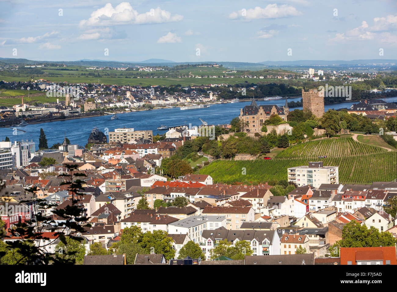 City of Bingen, upper middle Rhine valley, Germany, Klopp castle, Stock Photo