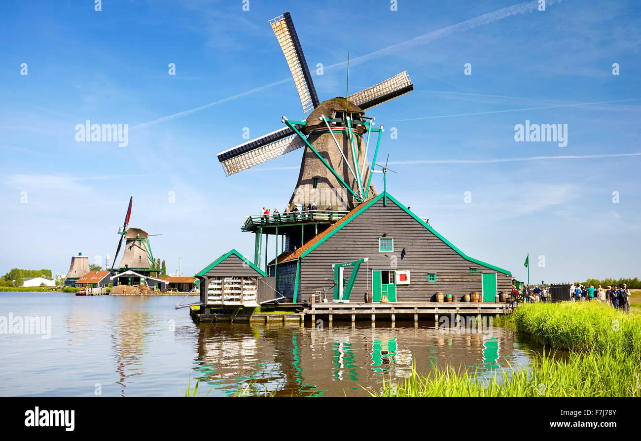 Windmills in Zaanse Schans - Holland Netherlands Stock Photo