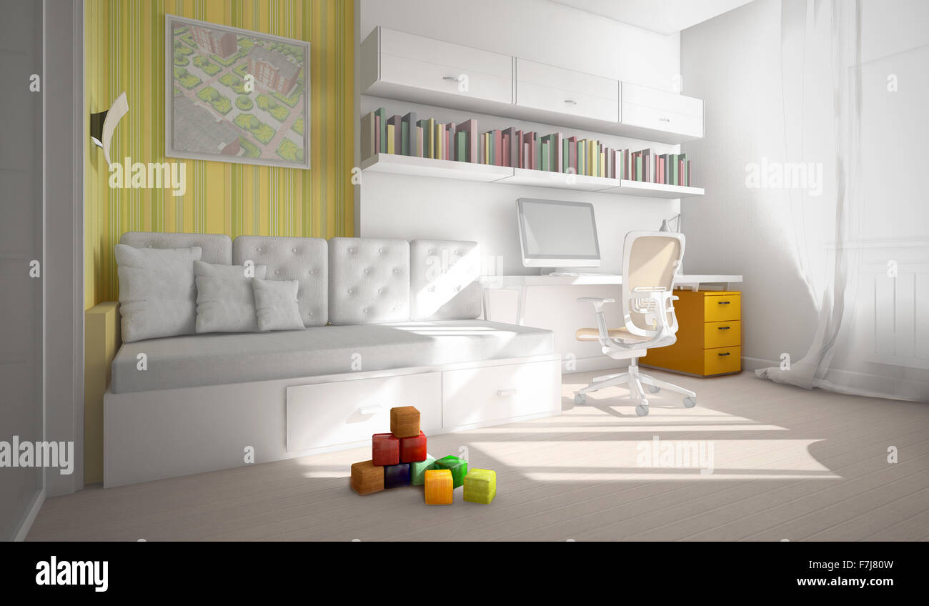 Modern interior of the child-room 3D rendering Stock Photo - Alamy