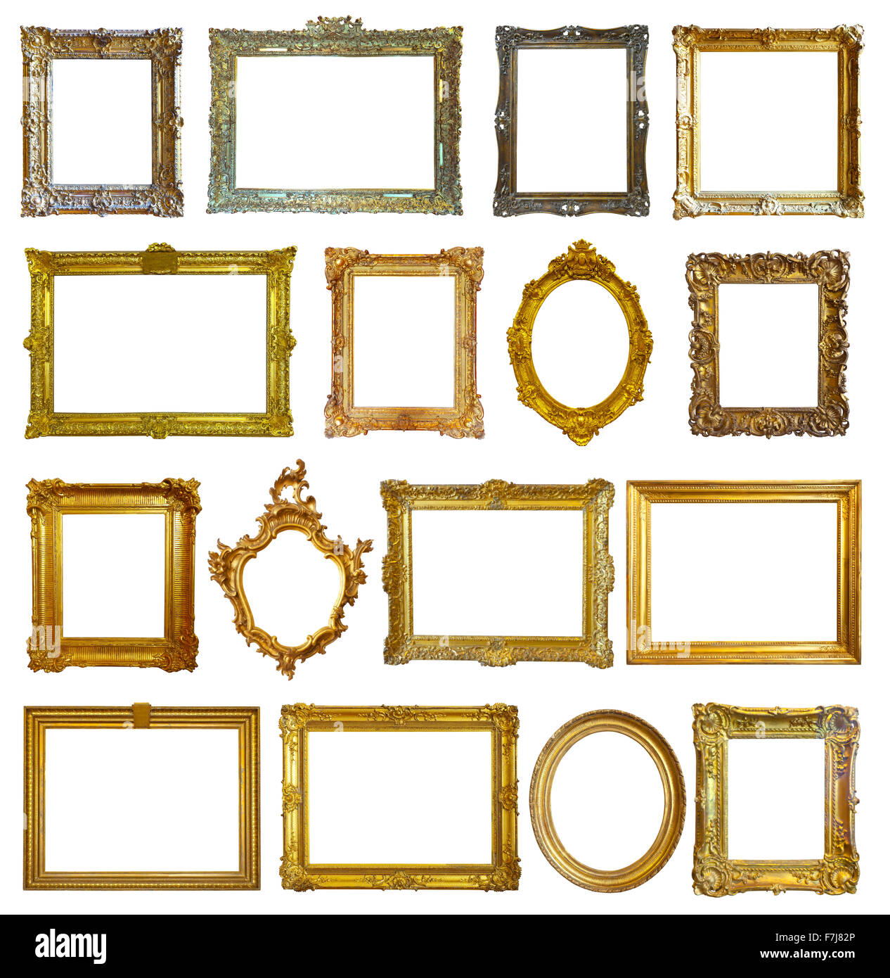 Set of 16 picture frames. Isolated over white background with clipping path Stock Photo