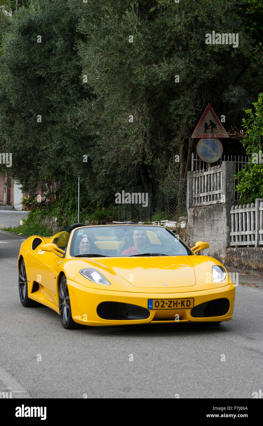 Yellow Ferrari at Antona, Tuscany Stock Photo