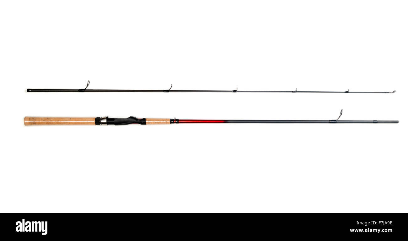 Spinning rod close up isolated on white background Stock Photo Alamy