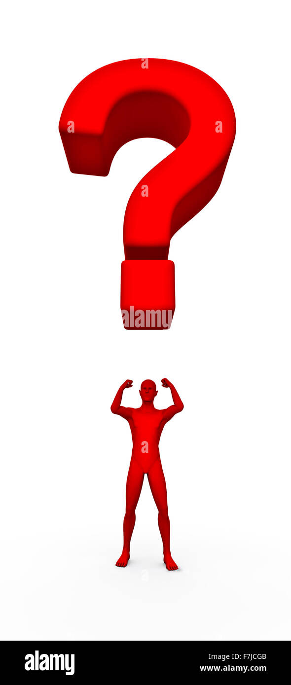 Question man / 3D render of male figure and question mark Stock Photo