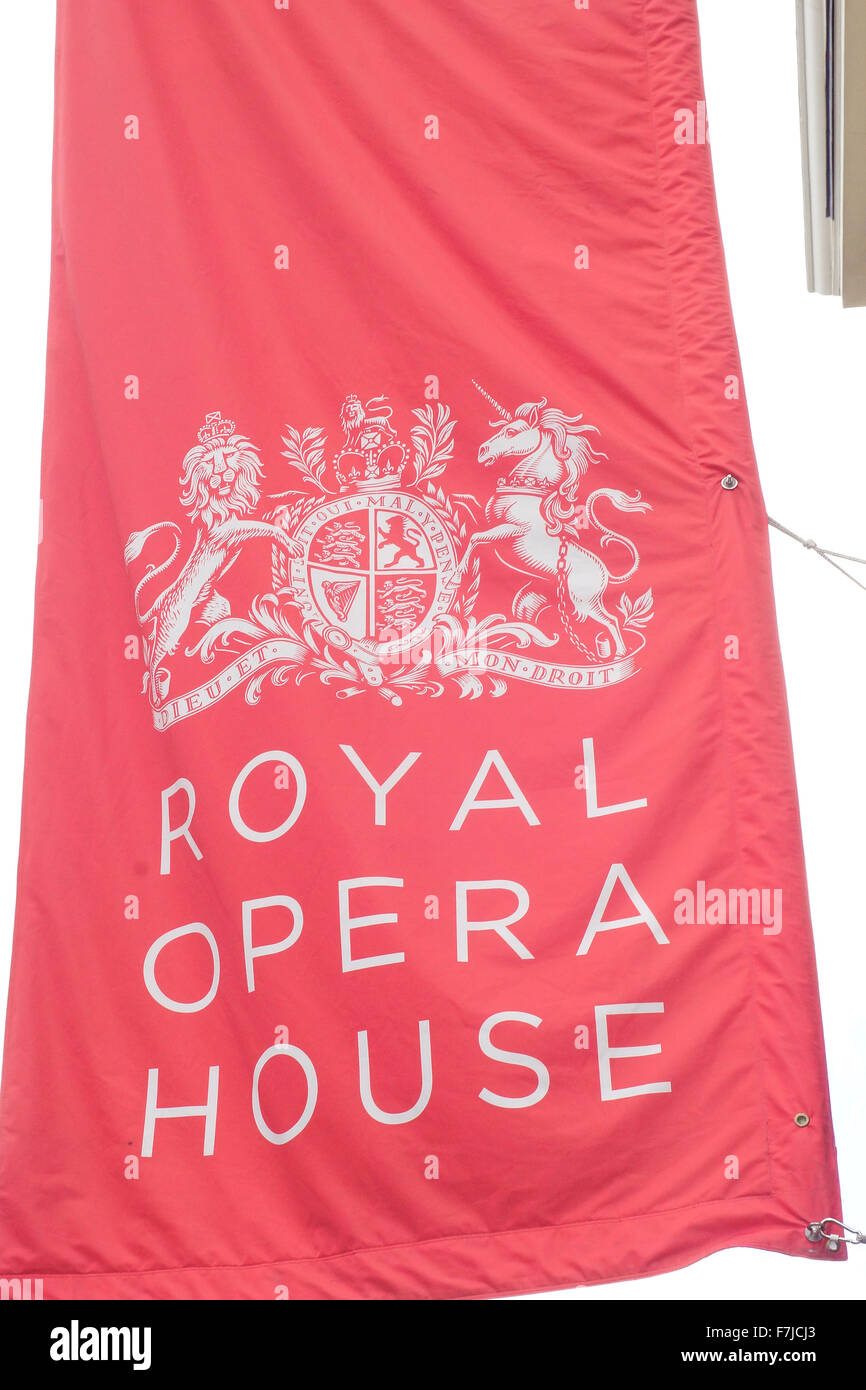 One of the flags/banners outside the Royal opera House in Covent Garden, London UK. Seen in  September 2015. Stock Photo