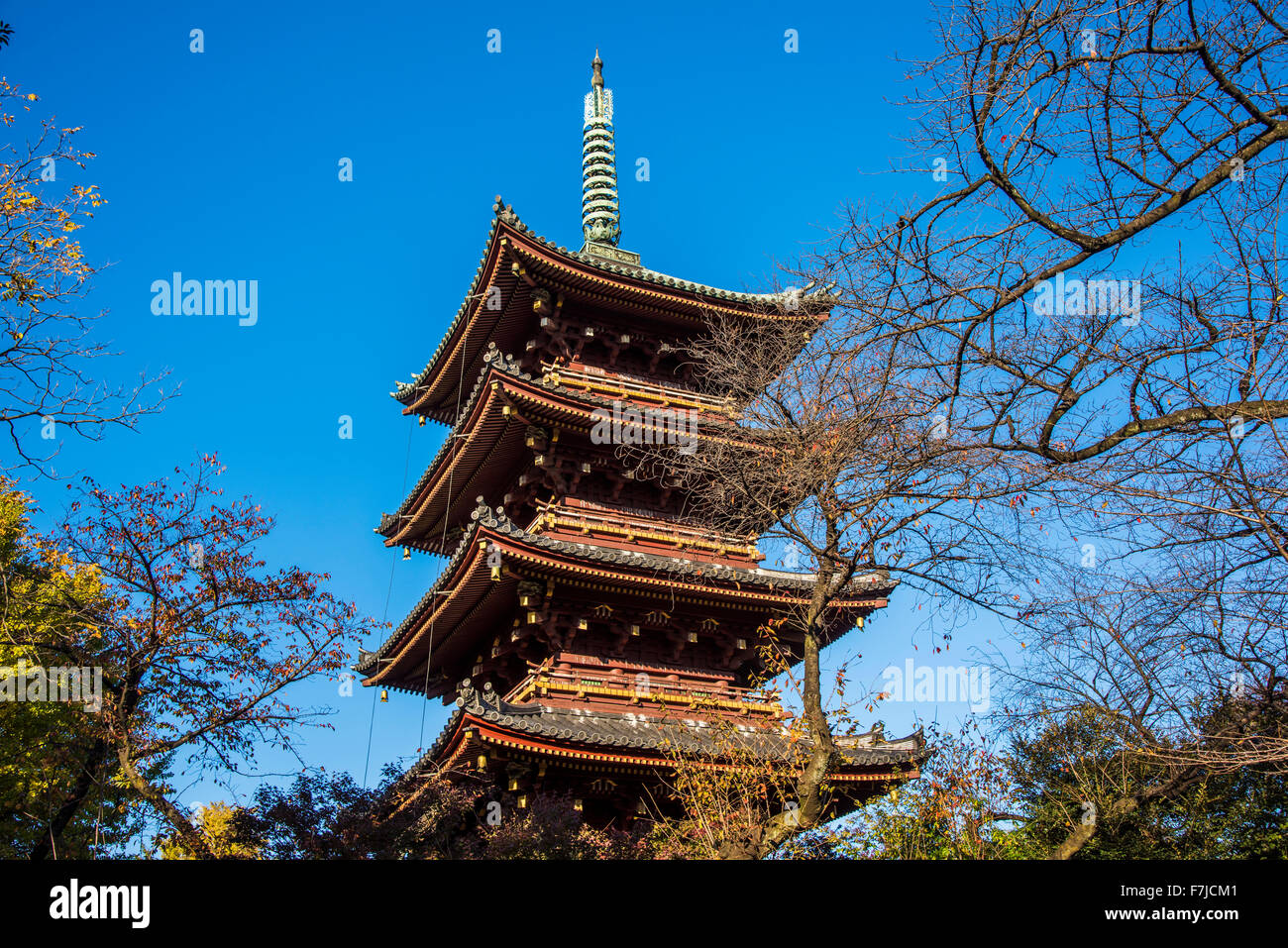 Five storied Tower,Toeizan Kaneiji temple,Taito-Ku,Tokyo,Japan Stock Photo