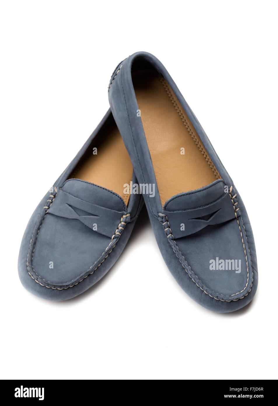Blue suede shoes. Studio. Isolate on white background. Stock Photo