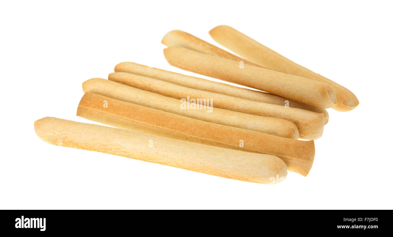 A small group of crunchy breadsticks isolated on a white background. Stock Photo