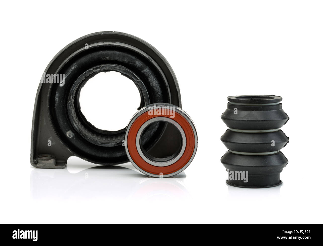 Set of bearing of the propeller shaft support bearing and shaft seal. Isolate on white Stock