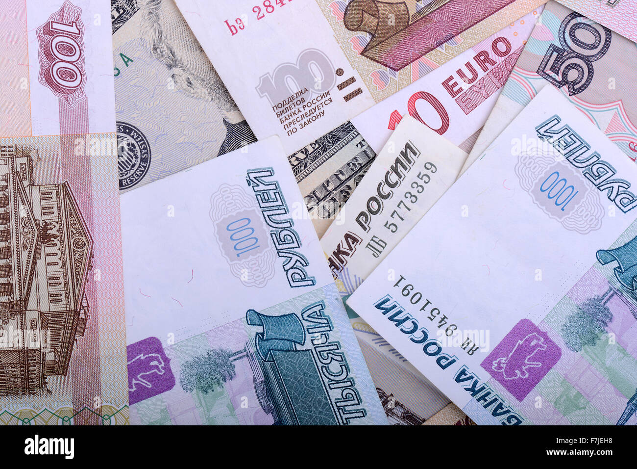 Russia Roubes Dollars, euros, russian roubles - Money of the world Stock Photo - Alamy