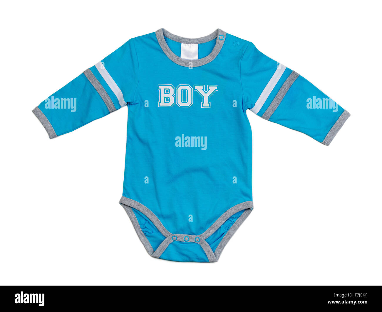 Blue baby clothes bodysuit front view, isolated on white background