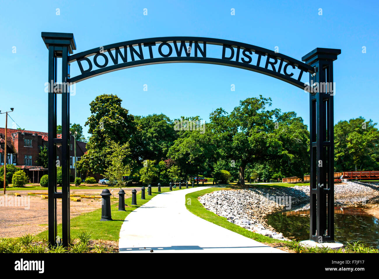 Downtown District overhead sign in the regenerated area of Hattiesburg
