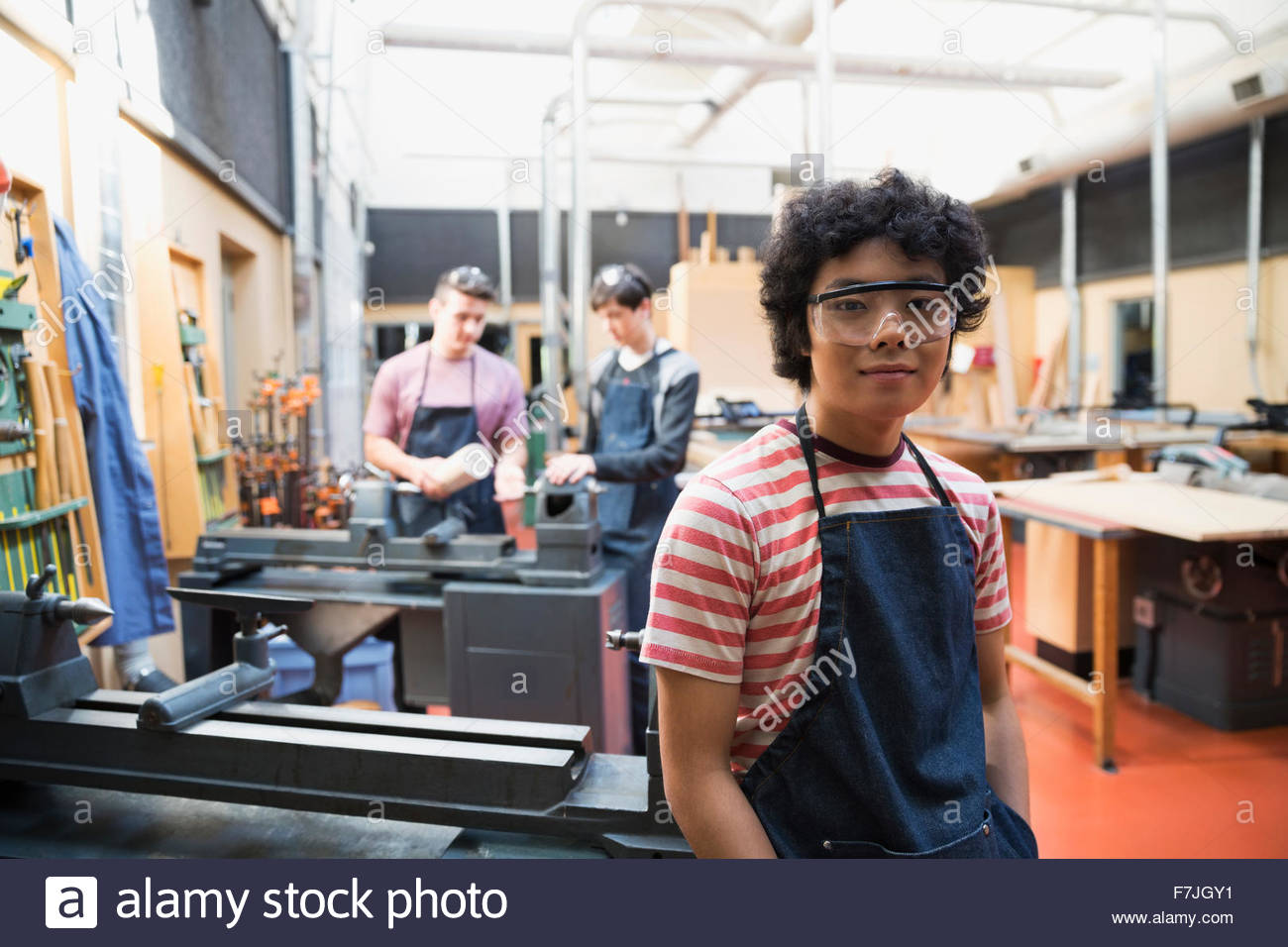 Portrait confident high school student in workshop Stock Photo