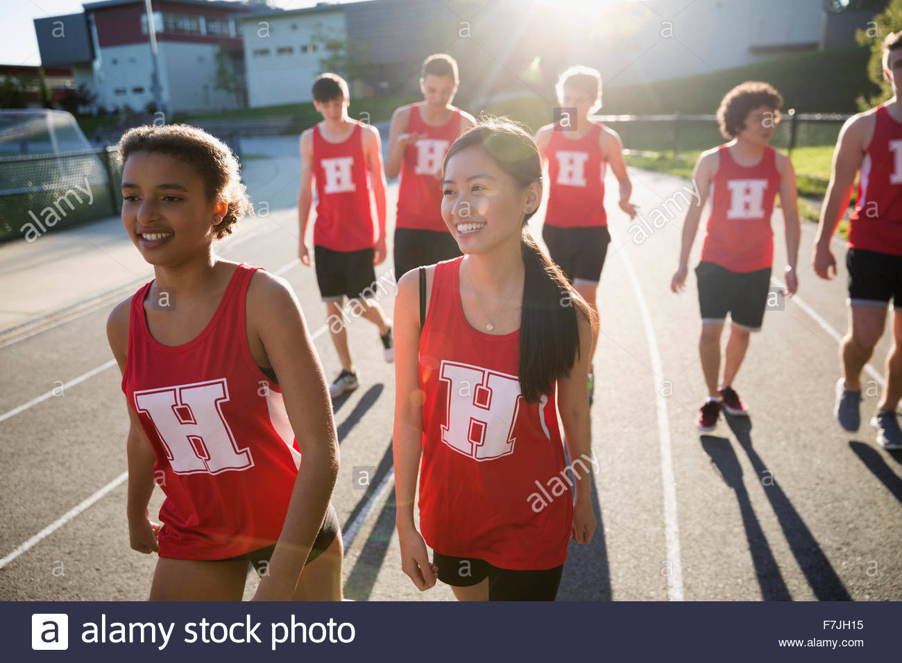 High school track and field athletes running track Stock Photo Alamy