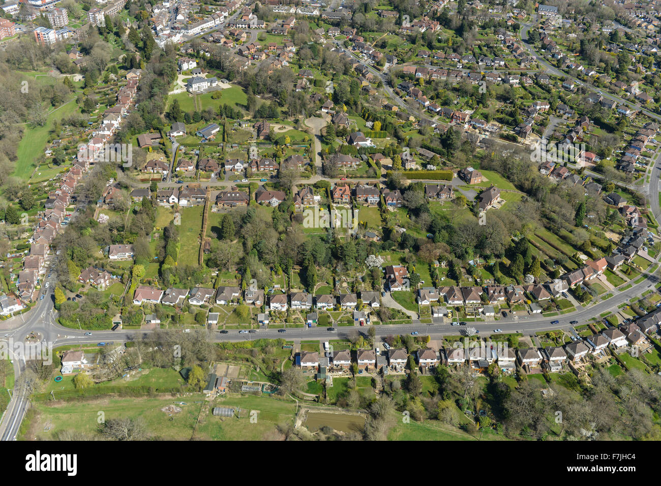 An aerial view of the Sunnyside suburb of East Grinstead Stock Photo