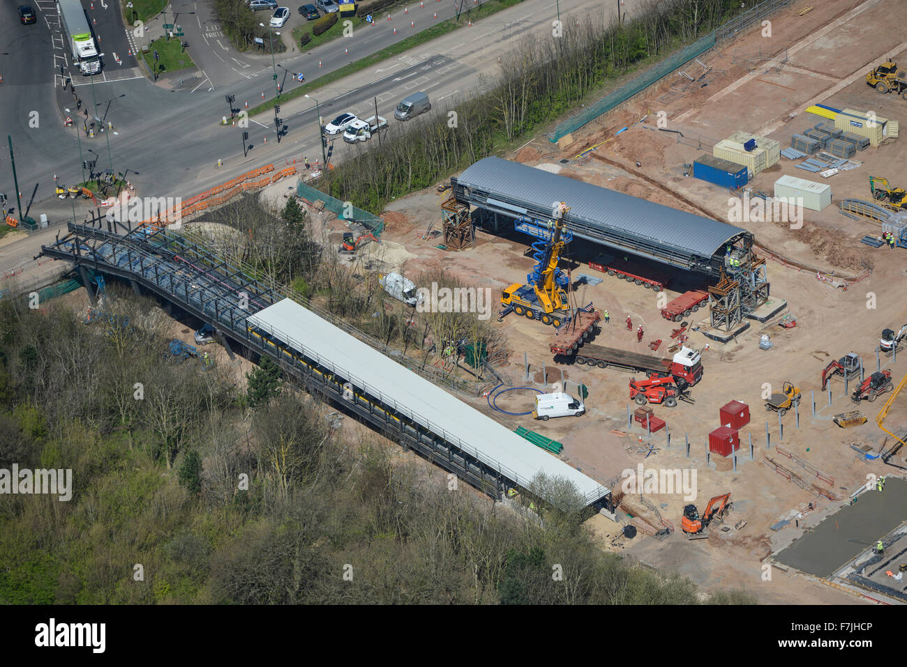 An aerial view of commercial construction work in Elmdon, Birmingham