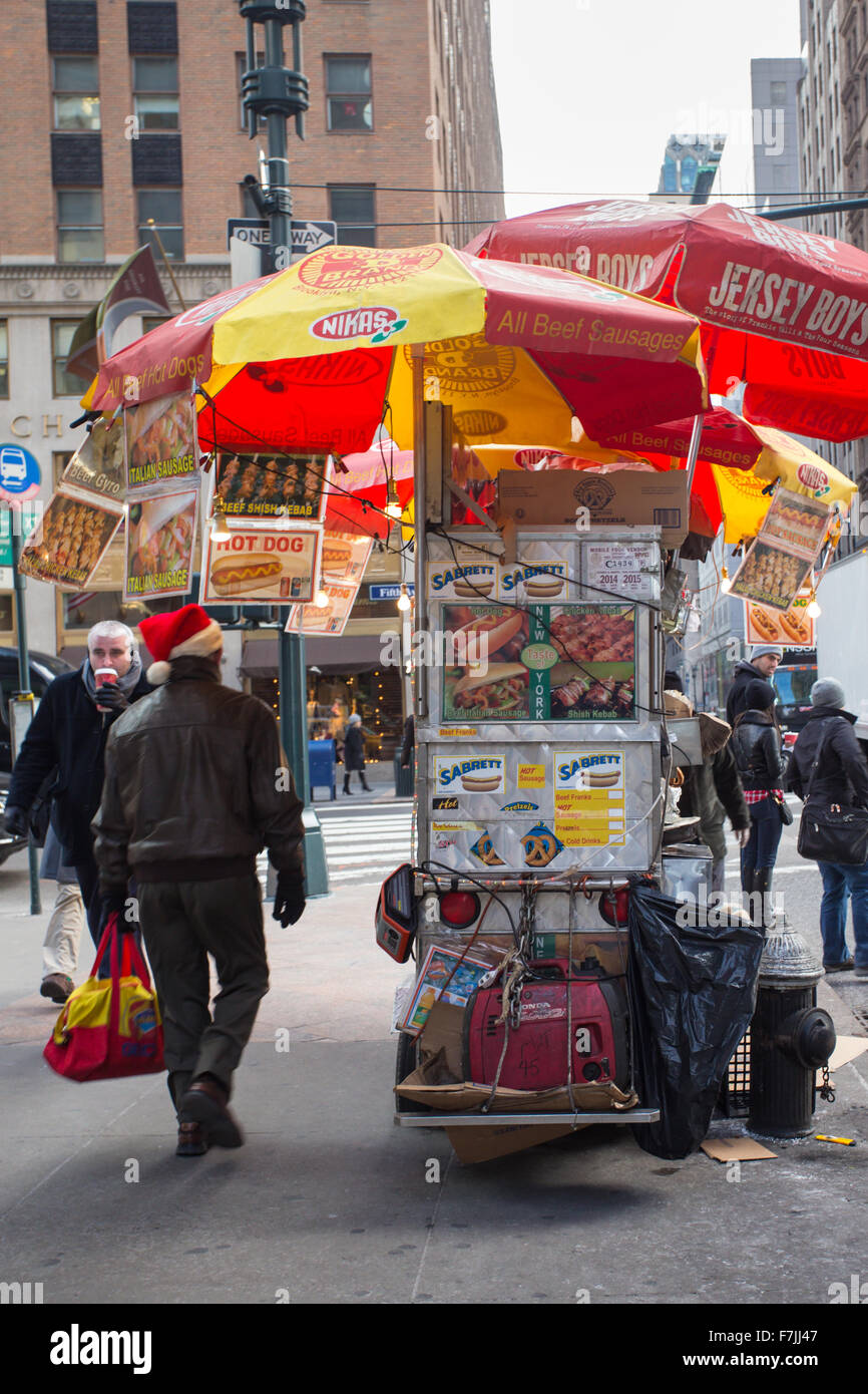 Pictured here is a typical food cart vendor on a corner on Fifth Avenue