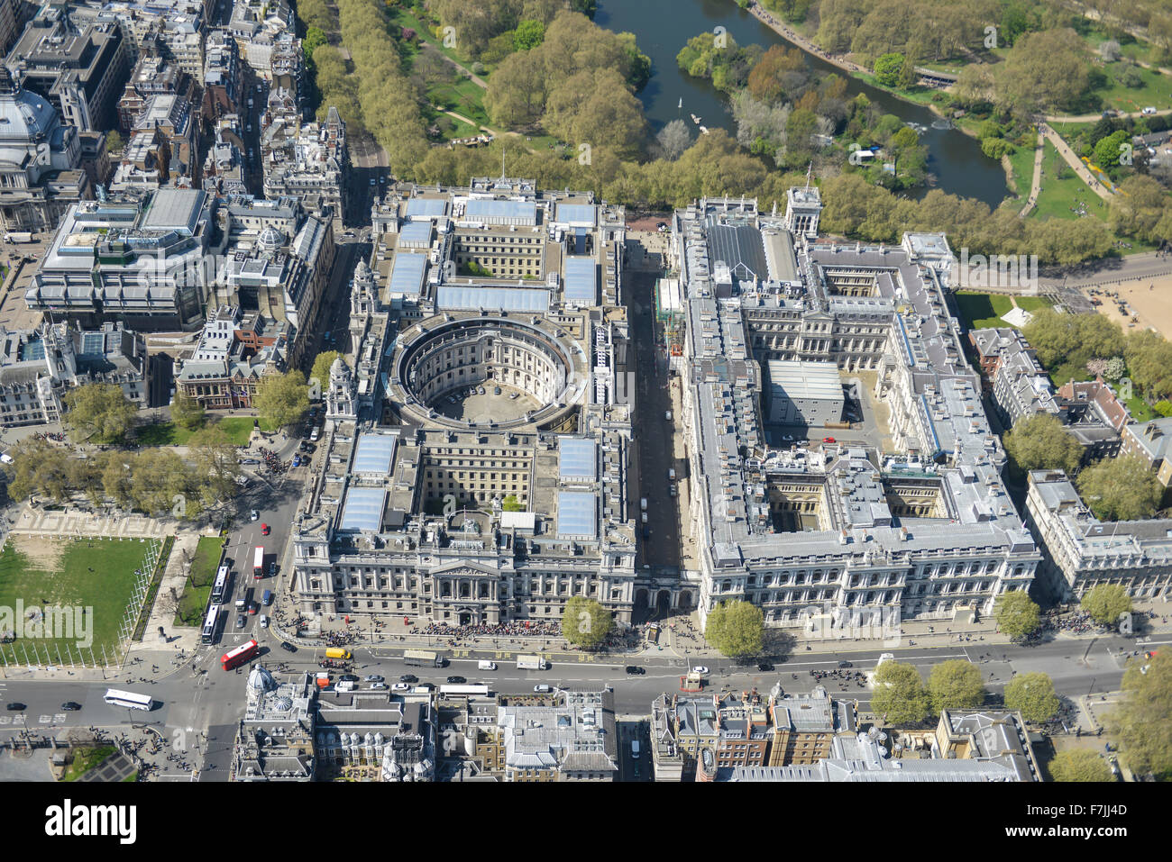 An aerial view of the Foreign Office and HMRC on Whitehall. Stock Photo