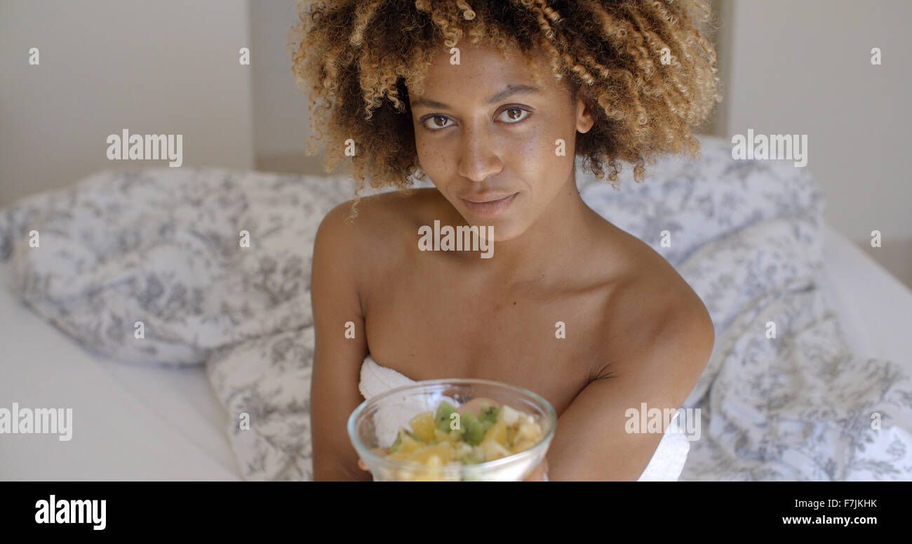 Close Up Of A Woman Enjoying A Healthy Salad Stock Photo