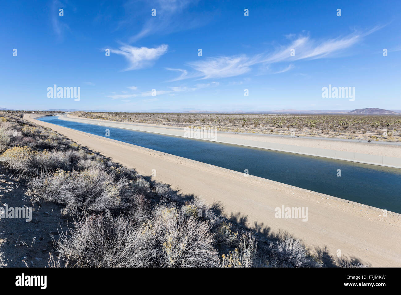California aqueduct moving water through the Mojave desert. Stock Photo
