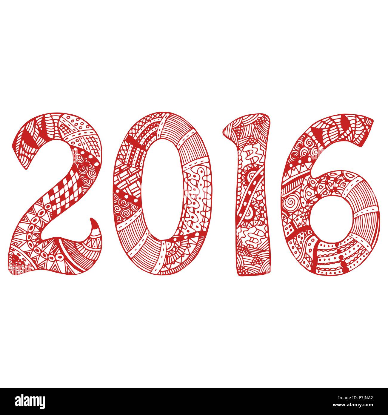 Red 2016 with hand-drawn pattern Stock Vector