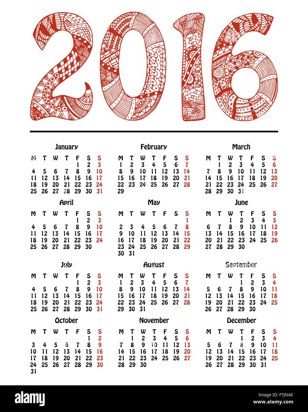 New Year calendar, 2016 Stock Vector