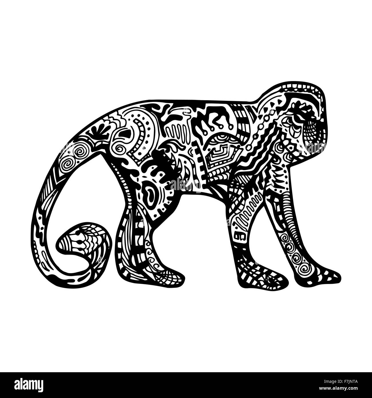 Monkey in hand-drawn zentangle style Stock Vector Image &amp; Art - Alamy