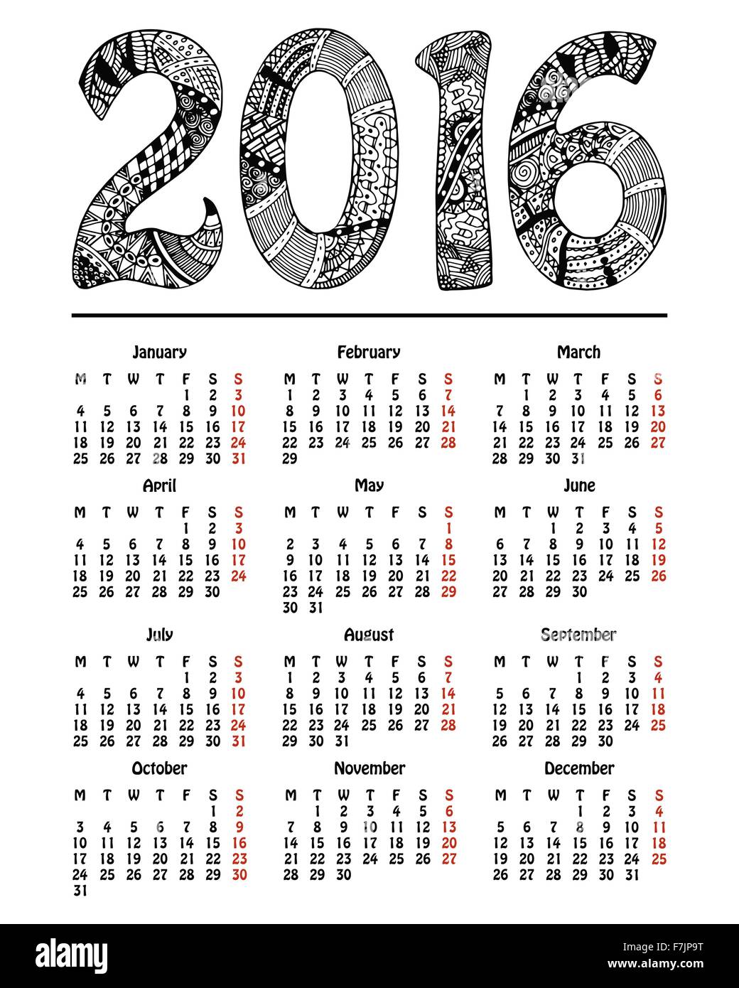 New Year 2016 calendar Stock Vector