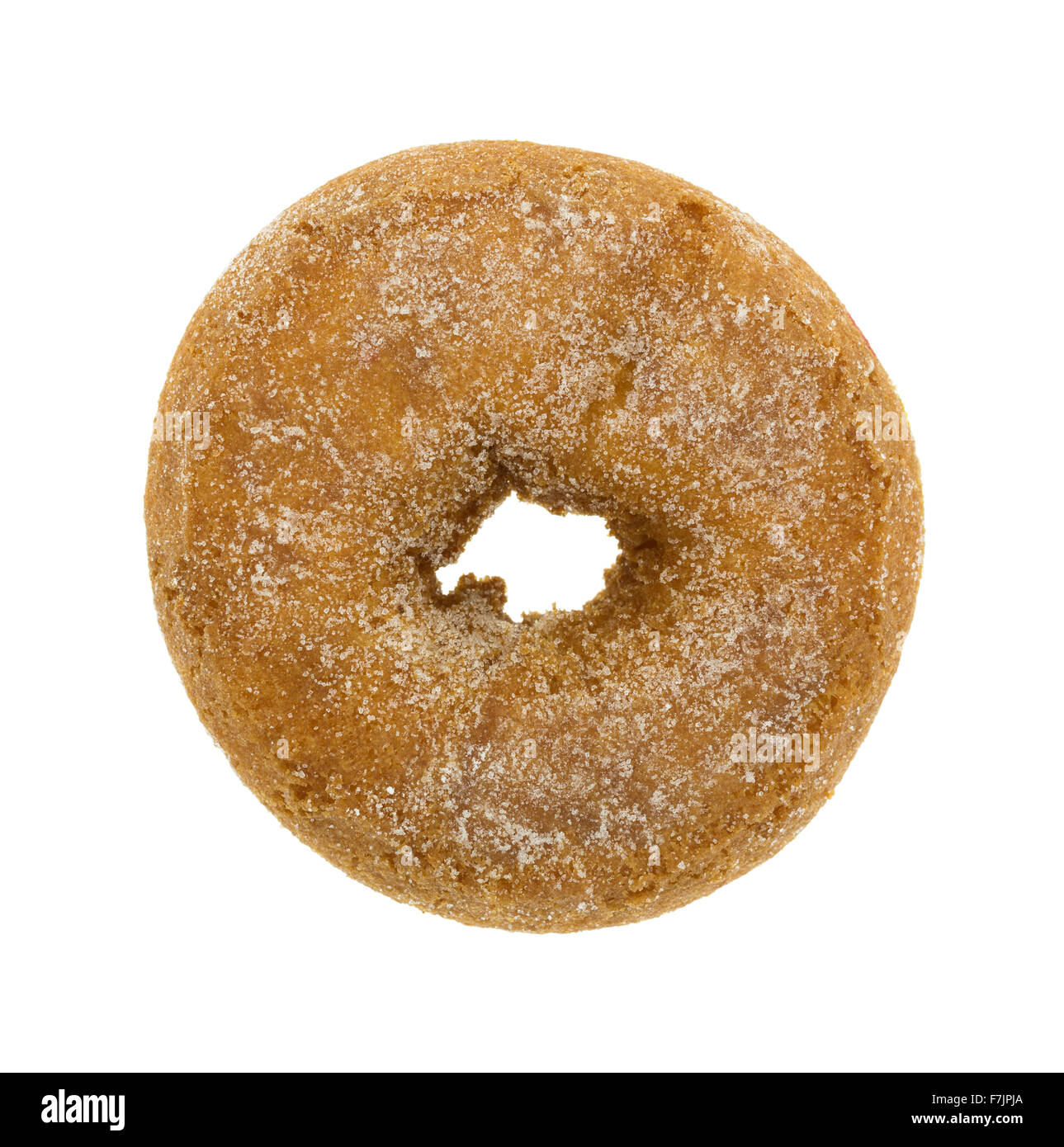Top view of a generic plain cake donut with sugar granules isolated on a white background. Stock Photo