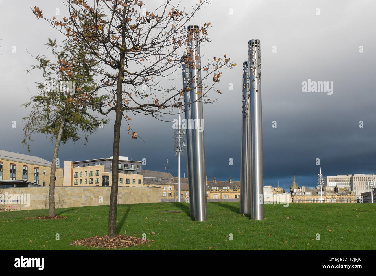 Decorative lighting columns in Bradford City Park Stock Photo Alamy