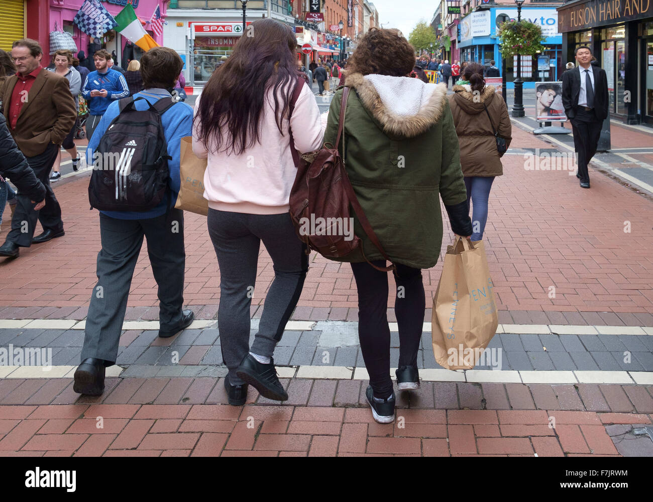 people shopping high street uk carry bag bags Stock Photo