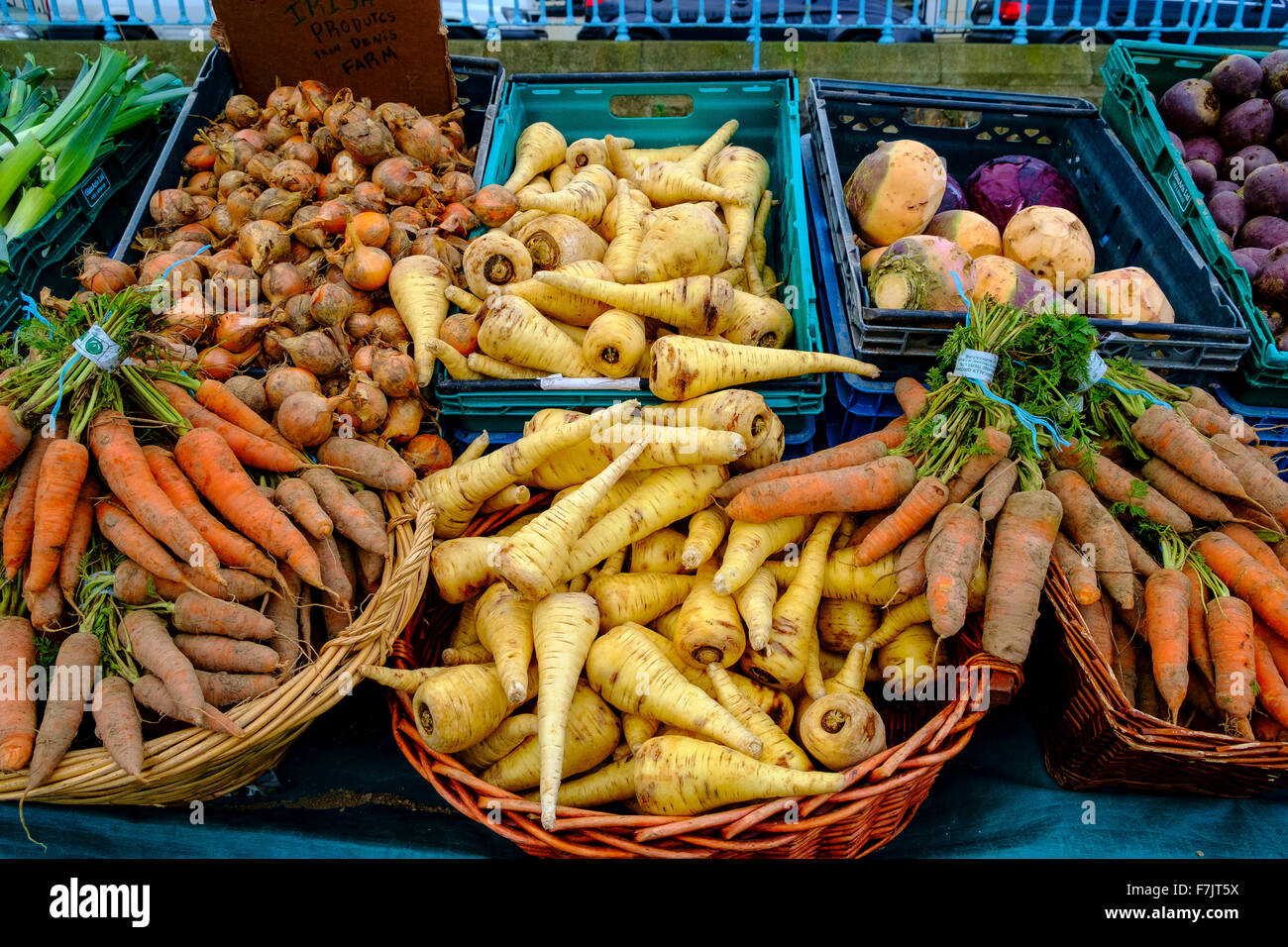 root vegetables carrot parsnip swede turnip onion Stock Photo