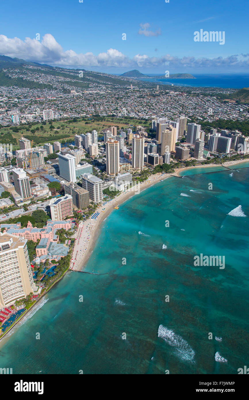 Aerial, Waikiki, Honolulu, Oahu, Hawaii Stock Photo