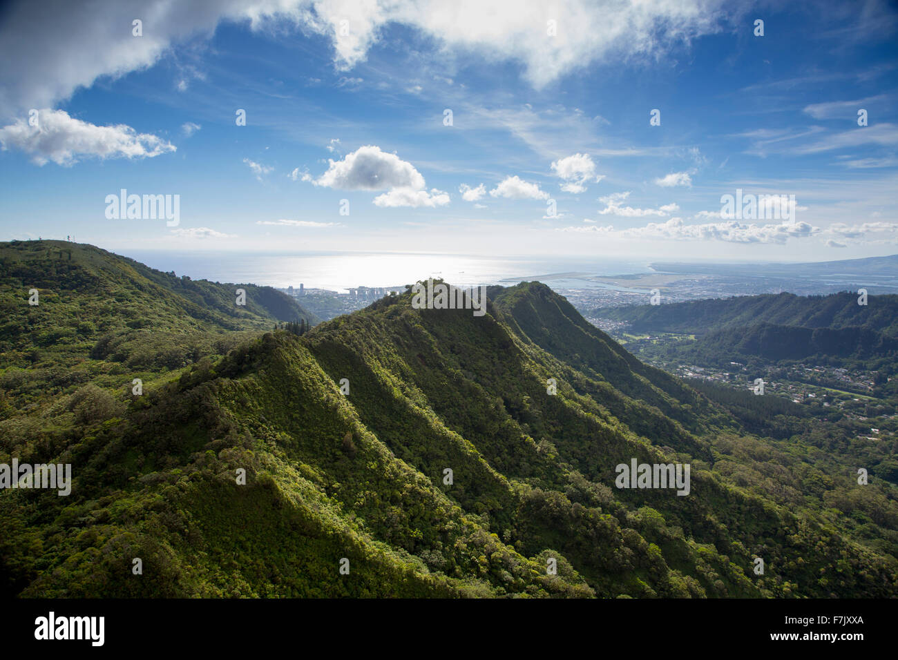 Aerial, ridges, Valley,Honolulu, Oahu, Hawaii Stock Photo