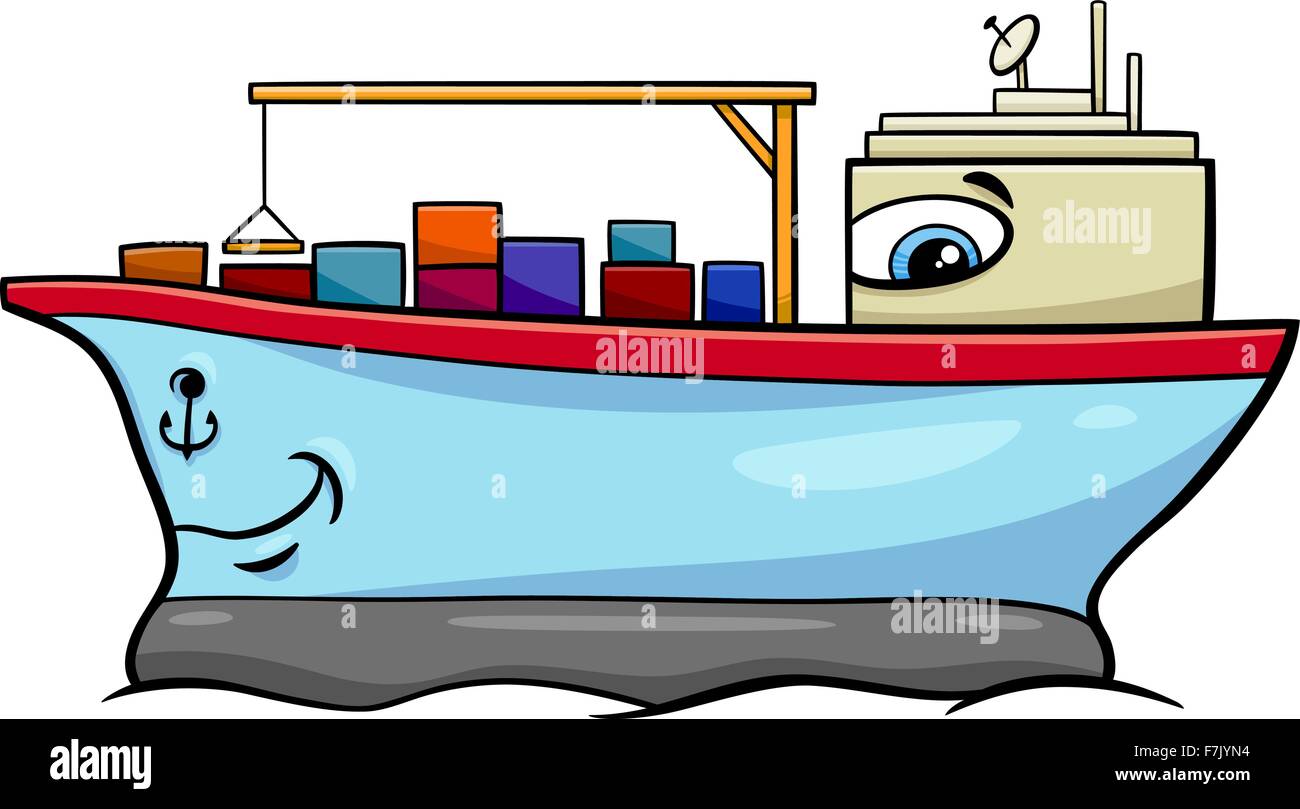 Cartoon Illustration of Container Ship Transport Character Stock Vector