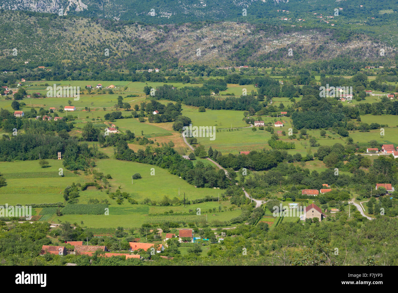 Montenegro. Rural landscape between Bogetici and Niksic.  Farms, farming. Stock Photo