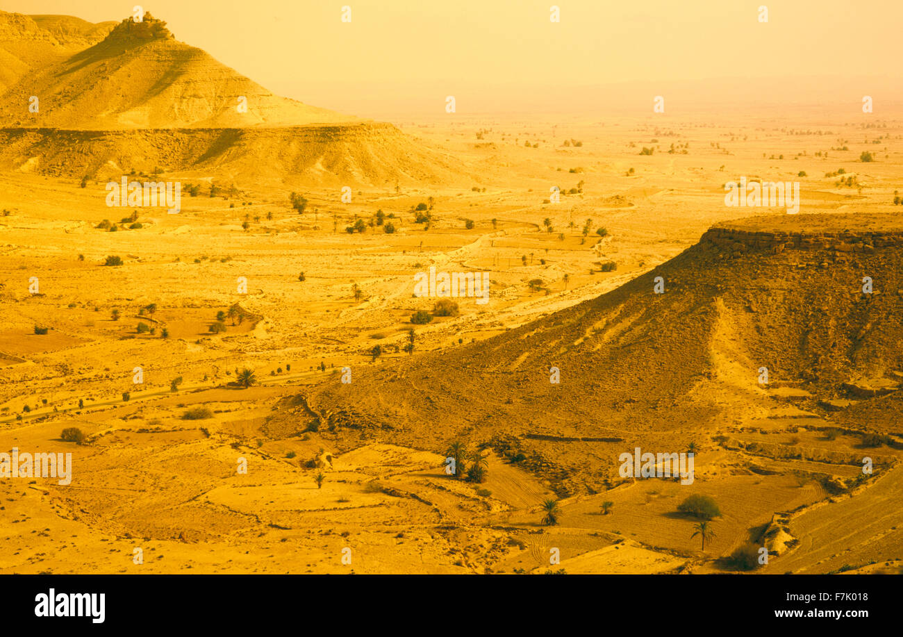 Desert lanscape near the Berber village of Chenini. Jebel region of southern Tunisia.North Africa. Stock Photo